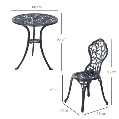 Outsunny 3-Piece Aluminium Bistro Set – Black Garden Table & Chairs