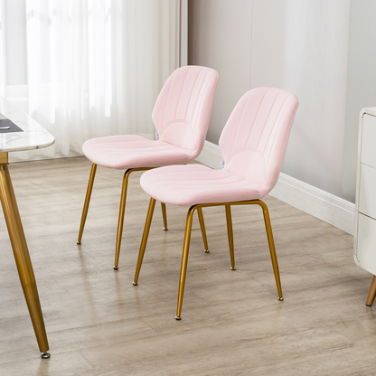 Modern Dining Chairs Set of 2 with Padded Seat and Steel Legs, Pink
