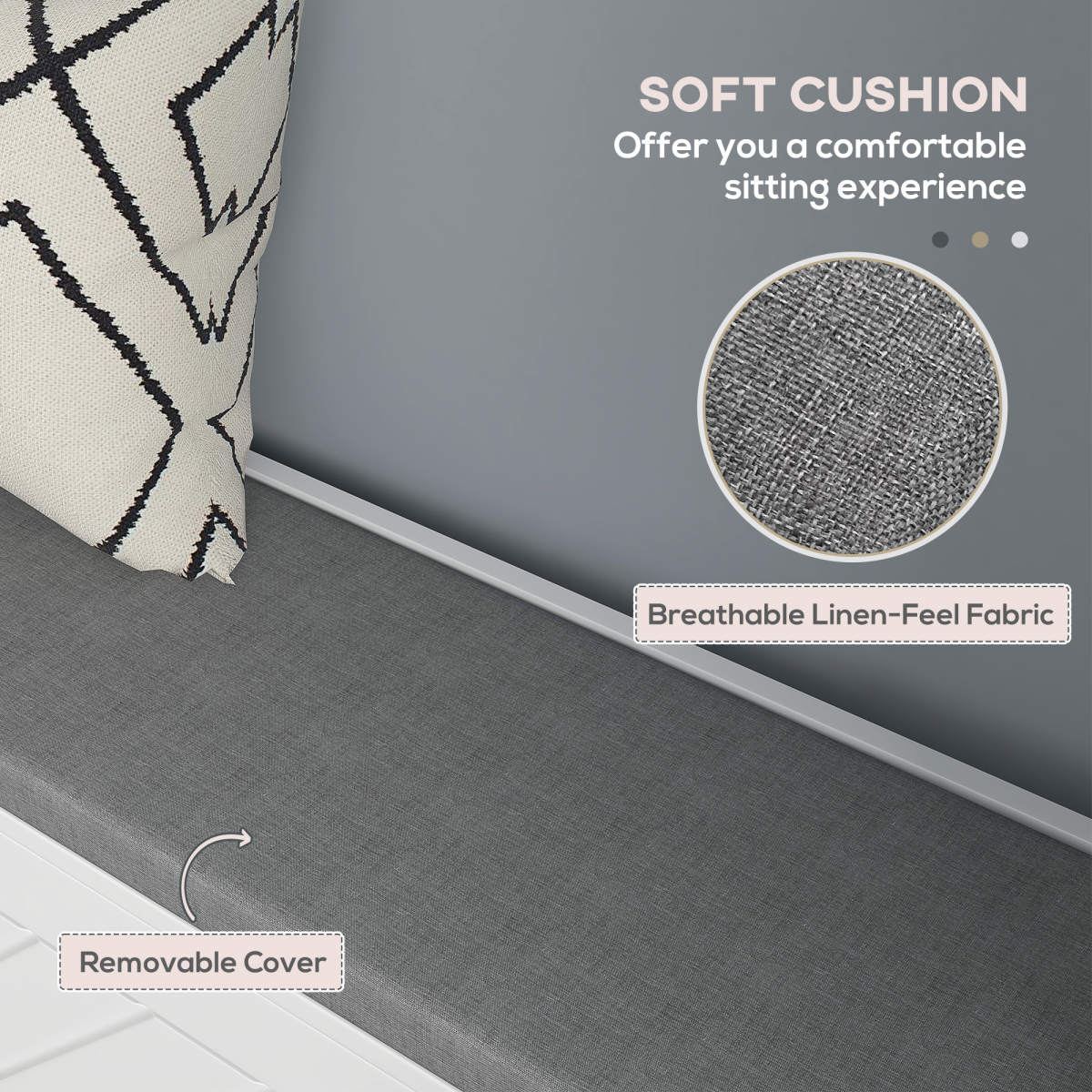 Shoe Bench with 2 Flip Drawers, Cushion, 8 Pairs for Entryway White