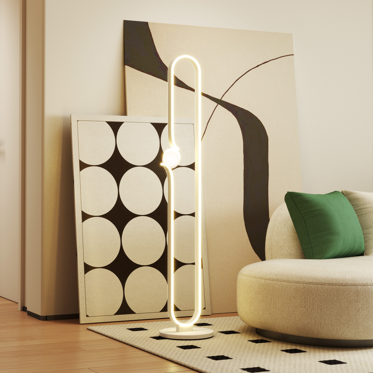 Dimmable LED Floor Lamp with Glass Night Light, Foot Switch, White