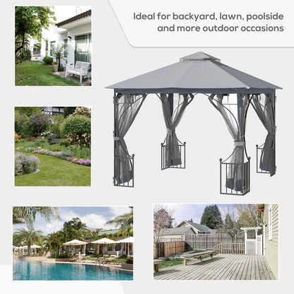 Light grey 3x3m gazebo party tent canopy for patio and garden outdoor shade, made by Outsunny.