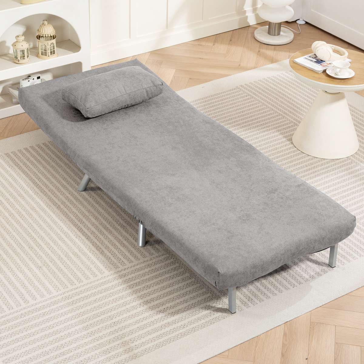 2-in-1 Folding Sofa Bed with 5-level Adjustable Backrest, Grey