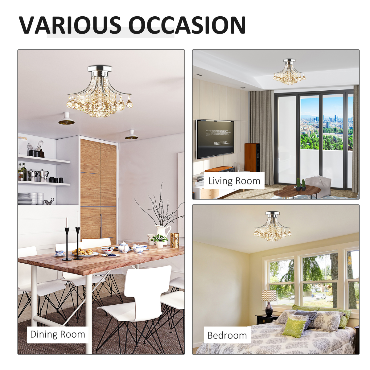 Modern K9 crystal ceiling chandelier by HOMCOM featuring a stylish pendant light with sparkling crystal accents.