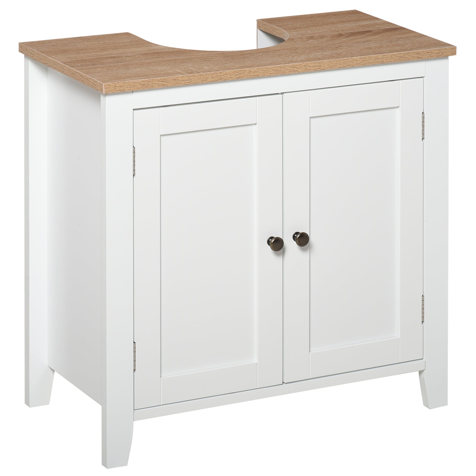 White HOMCOM Kleankin under sink cabinet with two doors, adjustable shelf, freestanding bathroom cupboard under sink.