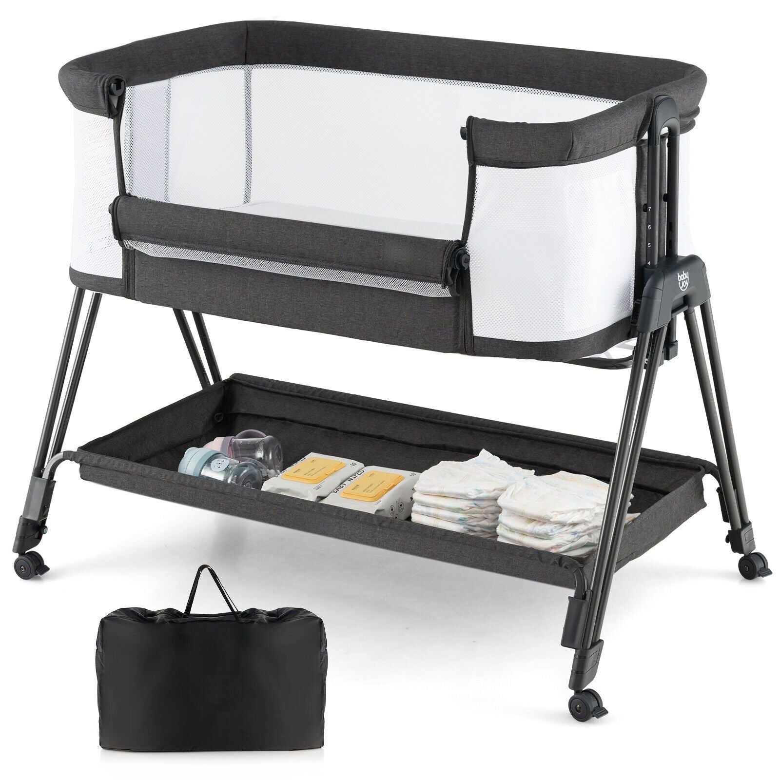 Livoshop baby bedside crib with mattress for newborns up to 9kg, featuring a cozy, secure sleeping space for infants.