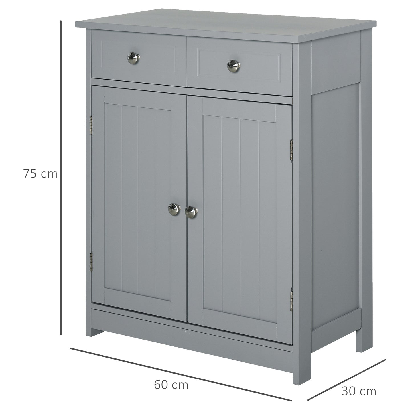 HOMCOM Kleankin bathroom storage cabinet with two drawers, adjustable shelf, metal handles, grey traditional style freestanding unit
