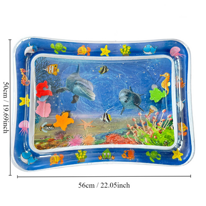 Baby inflatable water play mat featuring ocean-themed crawling toys, perfect for water fun and sensory play.