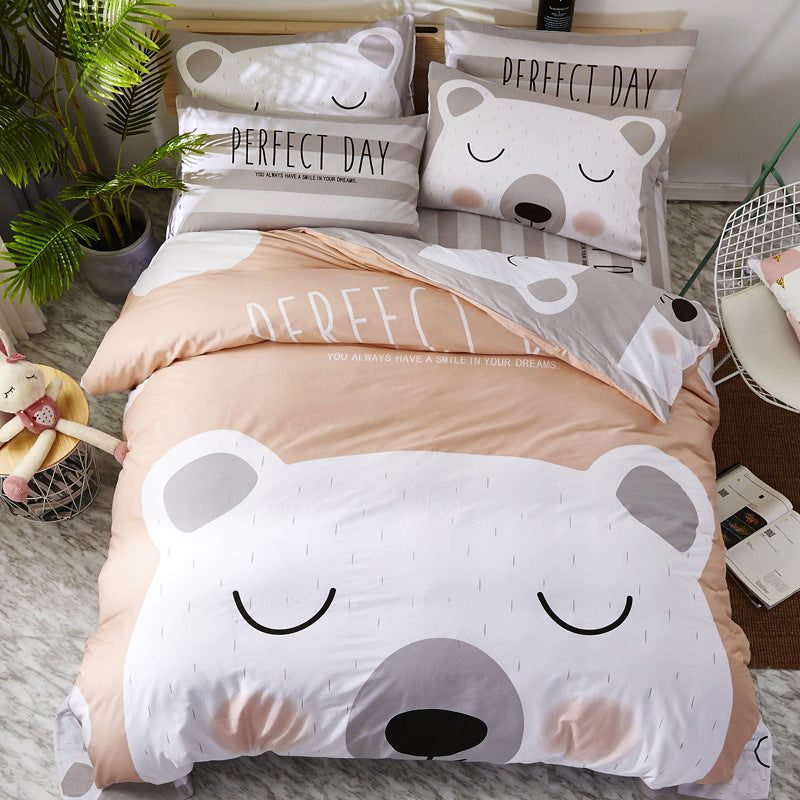 Colorful cotton cartoon bedding set by HOMCOM featuring playful cartoon patterns on soft, comfortable bedding fabric.