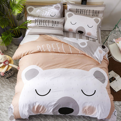 Colorful cotton cartoon bedding set by HOMCOM featuring playful cartoon patterns on soft, comfortable bedding fabric.
