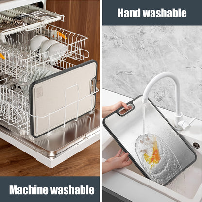 HOMCOM double-sided stainless steel chopping board with anti-slip base and handle, suitable for meat, vegetables, and fruits in kitchen or camping