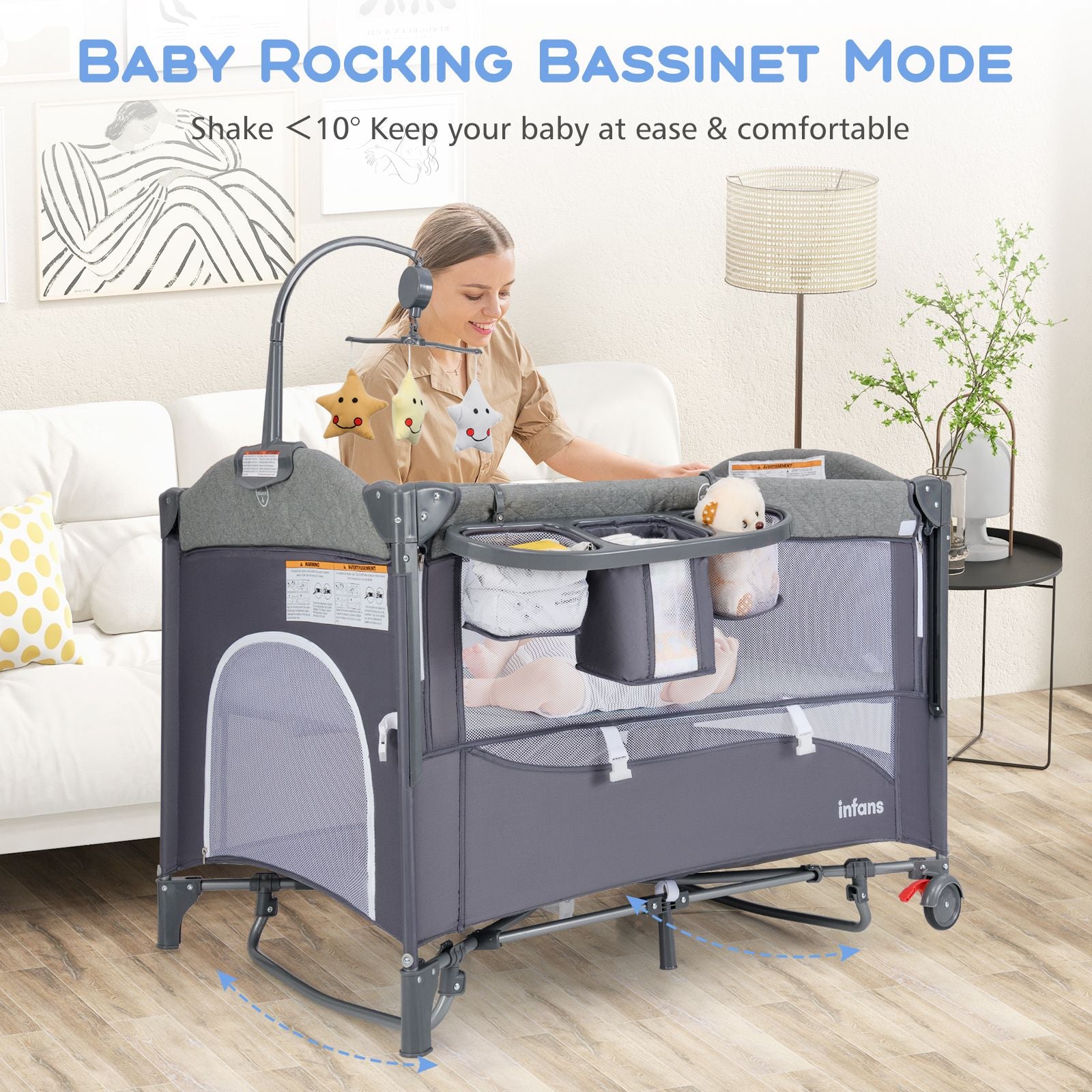 Livoshop 6-in-1 baby travel cot with changing table, compact and portable baby bed for travel and home use