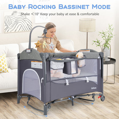 Livoshop 6-in-1 baby travel cot with changing table, compact and portable baby bed for travel and home use