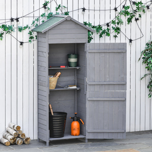 Wooden Garden Storage Shed – Outdoor Utility Cabinet with 3 Shelves