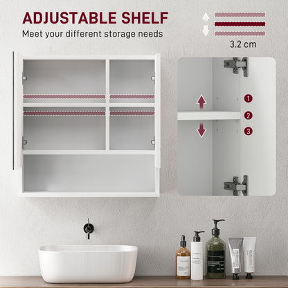 White HOMCOM wall-mounted bathroom storage cupboard with five compartments, sleek design for organized bathroom space.