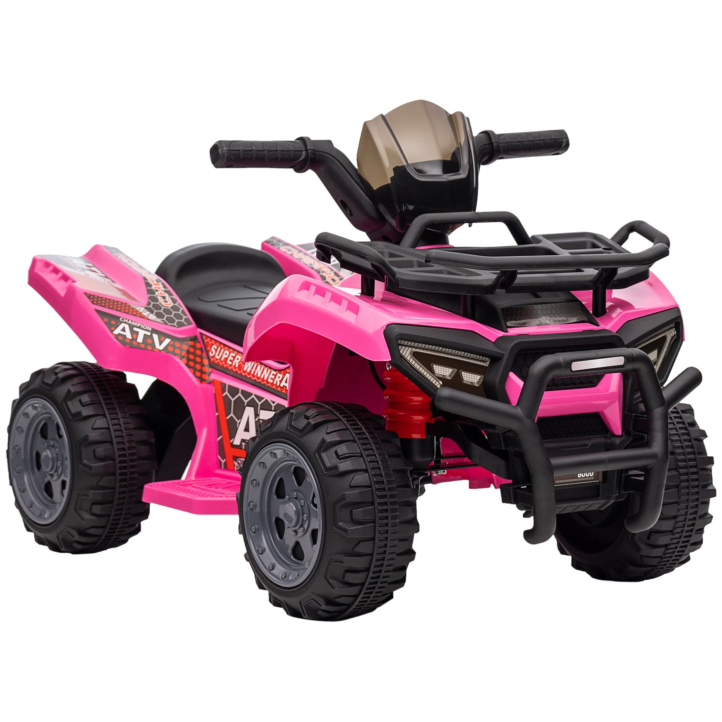 Pink HOMCOM 6V kids electric ride-on car for toddlers, all terrain toy quad bike with music, suitable for 18-36 months.