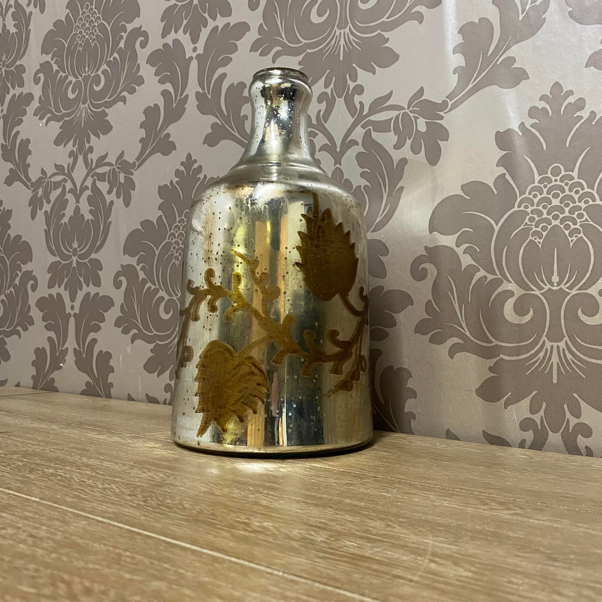 11-inch antique silver glass decorative vase by MSL with an elegant, vintage-inspired design and intricate detailing.