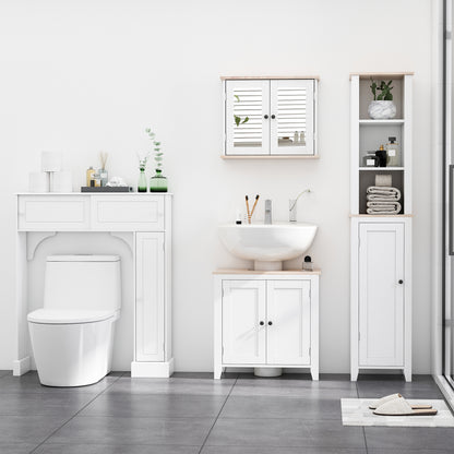 White HOMCOM Kleankin under sink cabinet with two doors, adjustable shelf, pedestal design, freestanding bathroom storage unit