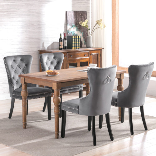 Velvet Dining Chairs Set – 2/4/6 Pcs with Oak Legs & Chrome Knocker