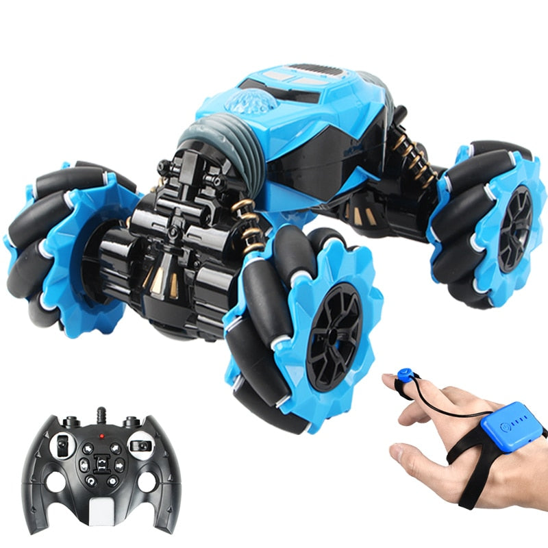 eprolo RC 4WD stunt car with gesture control, off-road tires, lights, music, high speed, and climbing ability in action.