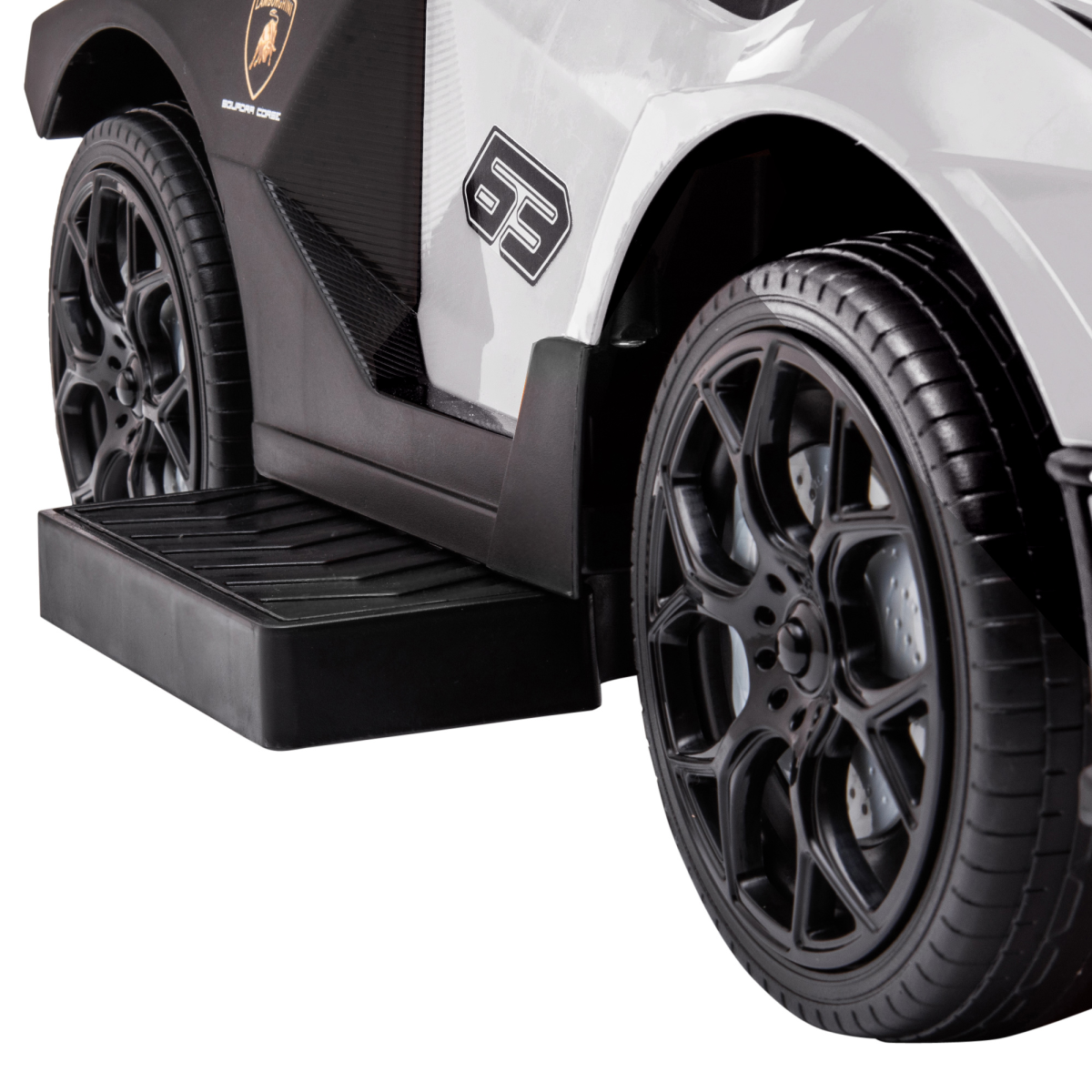 HOMCOM Lamborghini 2-in-1 baby ride-on push car in white with steering wheel and toddler push handle, designed for young children