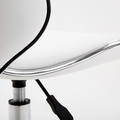 White Homecom rolling technician stool chair with low back for beauty salon or office use, featuring adjustable height and swivel base.