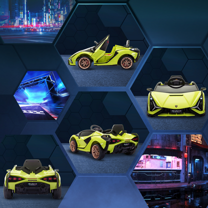Lamborghini SIAN 12V kids electric ride-on car toy with remote control, featuring sleek design and realistic Lamborghini styling.