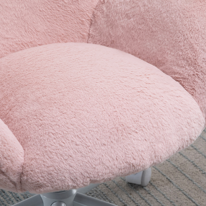 Fluffy Leisure Chair Office Chair w/ Backrest and Armrest for Bedroom Pink