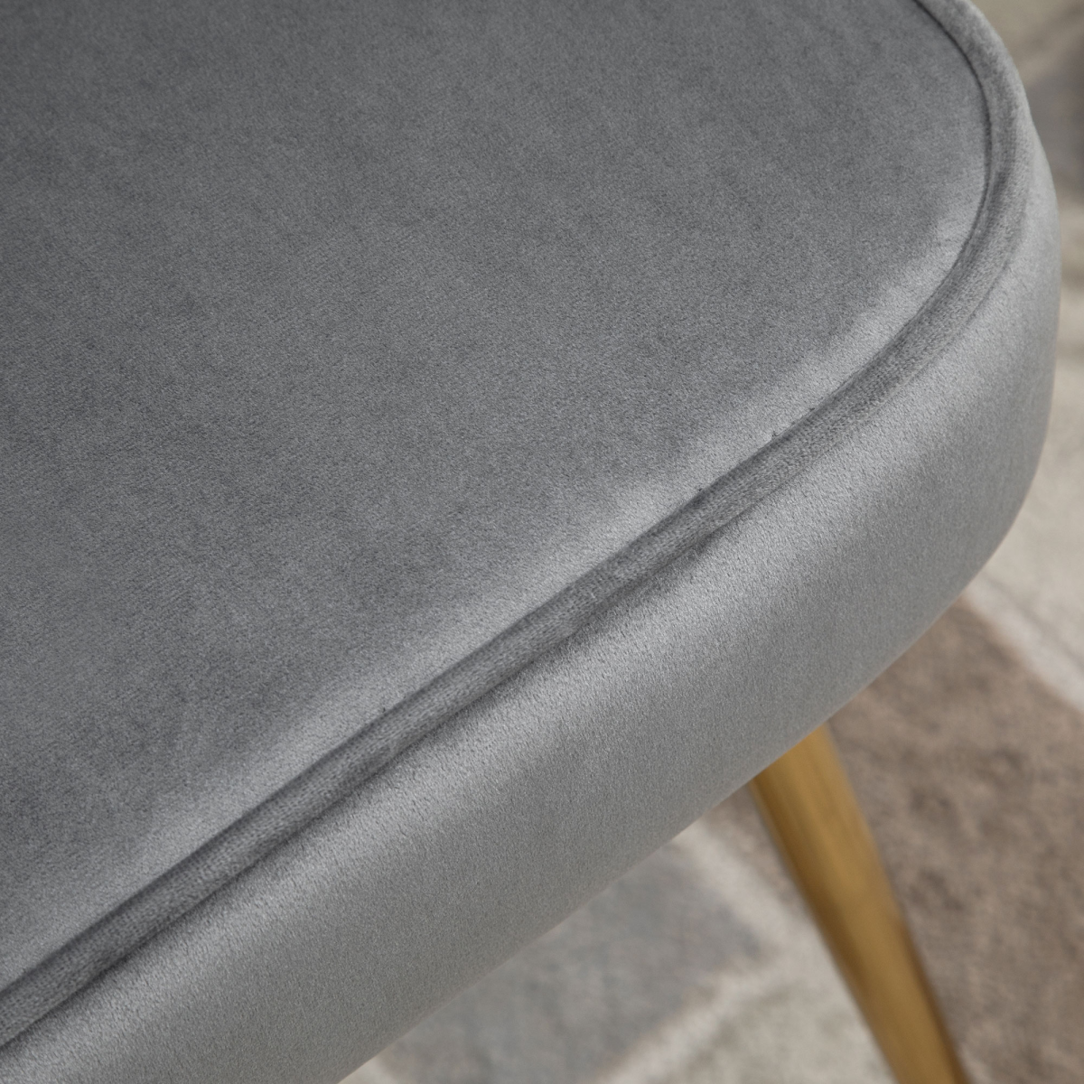 Velvet-Feel Shell Luxe Accent Chair Home Bedroom Lounge Metal Legs Grey