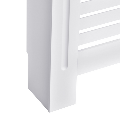 White MDF radiator cover with slatted design, 152cm HOMCOM radiator cabinet for stylish heat protection and decoration.