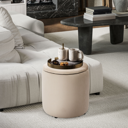 Modern Fabric Storage Ottoman with Removable Lid, Set of 2, Cream White