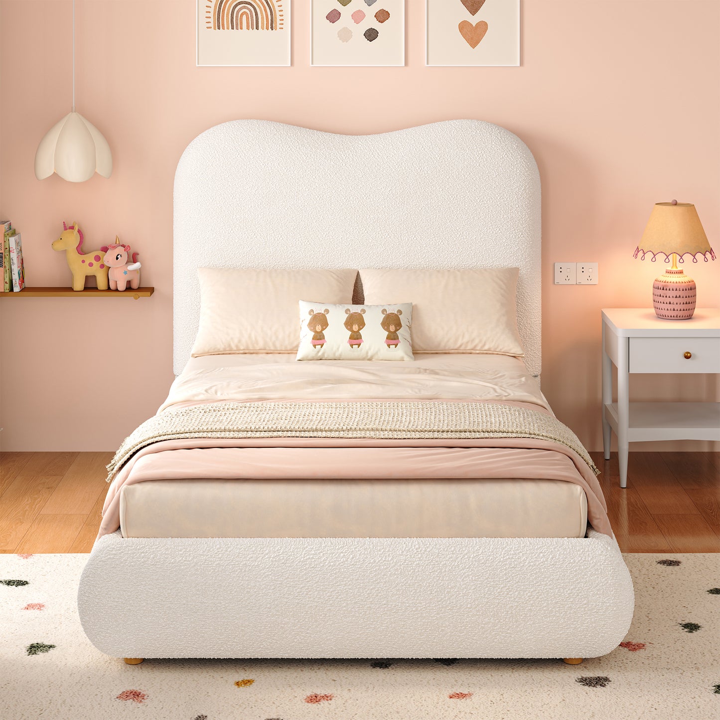 Beige upholstered single children's bed with headboard, hydraulic storage, and 90x190cm dimensions, by HOMCOM.