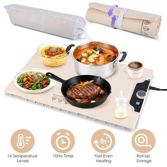 Food Warming Mat with Timer & Temperature Control, Beige