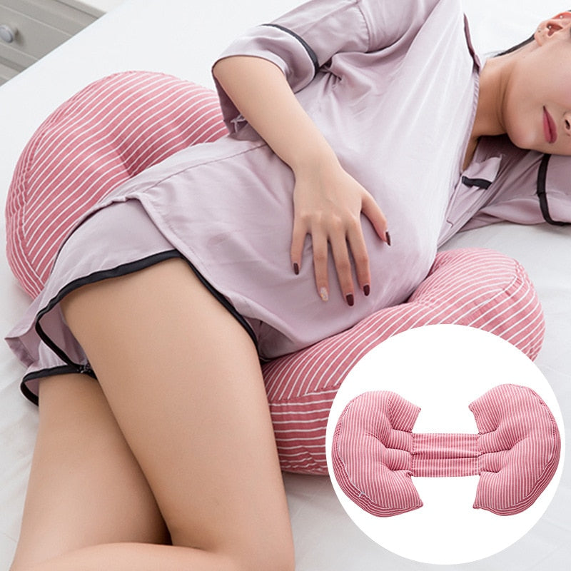 U-shaped pregnancy pillow by eprolo offering full-body maternity support, shown in a cozy, plush fabric for comfort.