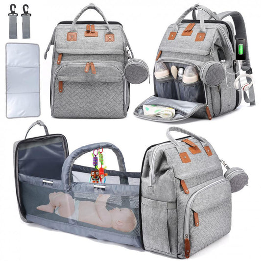 eprolo Mommy Diaper Backpack with Crib and Anti-Mosquito features, showing the spacious design and integrated crib in the image.