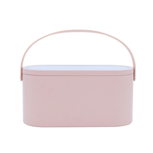 Eprolo portable makeup case with built-in LED mirror, 2-in-1 cosmetic storage bag for travel and organization.