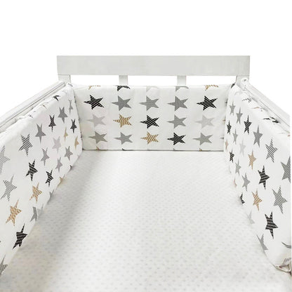 Soft cotton baby bed rail guard from eprolo, designed to prevent falls and secure your child's safety in their crib.