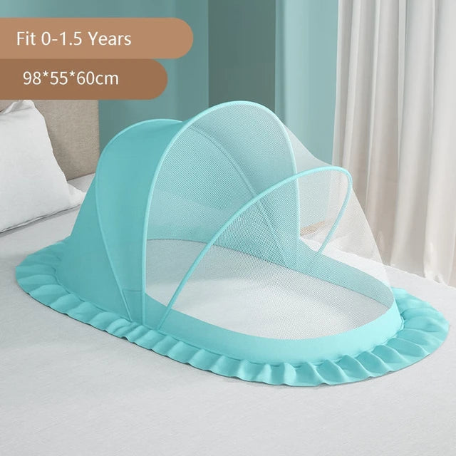 Foldable baby crib mosquito net cover by eprolo, full enclosure with fine mesh to protect infants from insects.