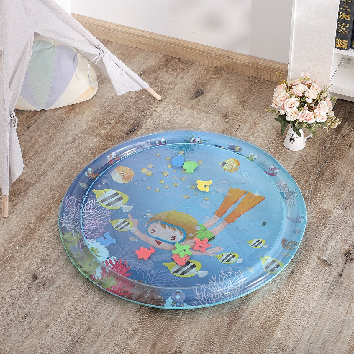 Baby inflatable water play mat featuring ocean-themed crawling toys, designed for infants to enjoy water fun and sensory play.
