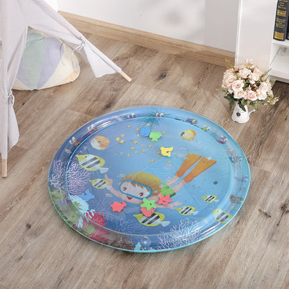 Baby inflatable water play mat featuring ocean-themed crawling toys, designed for infants to enjoy water fun and sensory play.