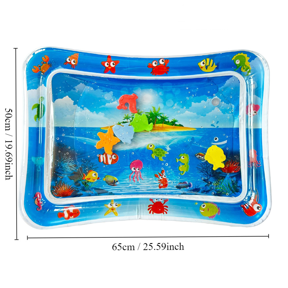 Eprolo baby inflatable water play mat with ocean-themed design, featuring colorful fish and aquatic illustrations for water fun.