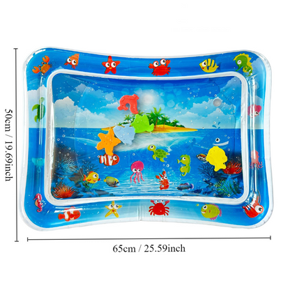 Eprolo baby inflatable water play mat with ocean-themed design, featuring colorful fish and aquatic illustrations for water fun.