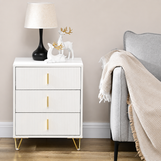 Set of 2 white gold-tone elegant chest of three drawers by HOMCOM, showcasing modern furniture with sleek drawer handles and smooth finish.