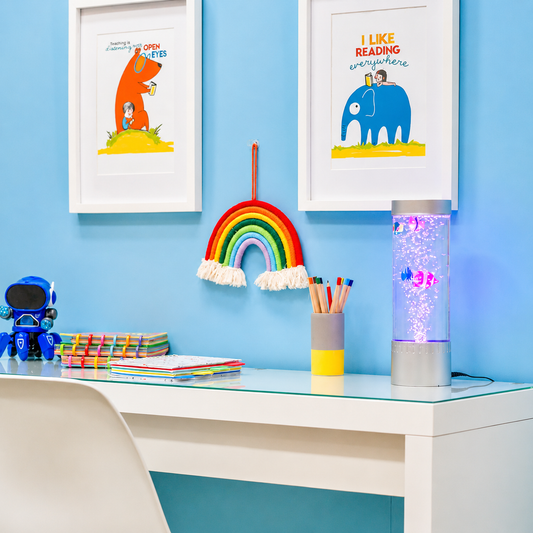 Livoshop 32cm LED bubble lamp with color-changing lights, fish water tube design, sensory novelty light for relaxation and ambiance.