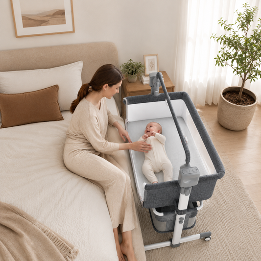 Livoshop portable Bluetooth baby crib with auto-rocking and foldable design, bedside sleeper for newborns, compact and convenient.