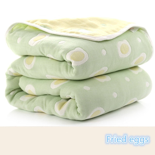 Soft baby muslin cotton blanket with six layers, ideal for swaddling and cozying up infants.