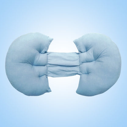 U-shaped pregnancy pillow from eprolo providing full body maternity support, shown in a cozy bedroom setting.