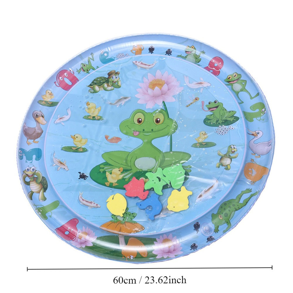 Colorful baby inflatable water play mat featuring ocean-themed design, ideal for crawling and water fun for infants.