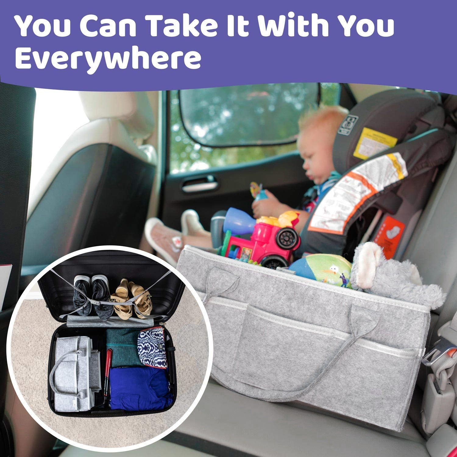 Portable eprolo baby diaper caddy organizer with multiple compartments for storing diapers, wipes, and baby essentials.