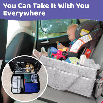 Portable eprolo baby diaper caddy organizer with multiple compartments for storing diapers, wipes, and baby essentials.