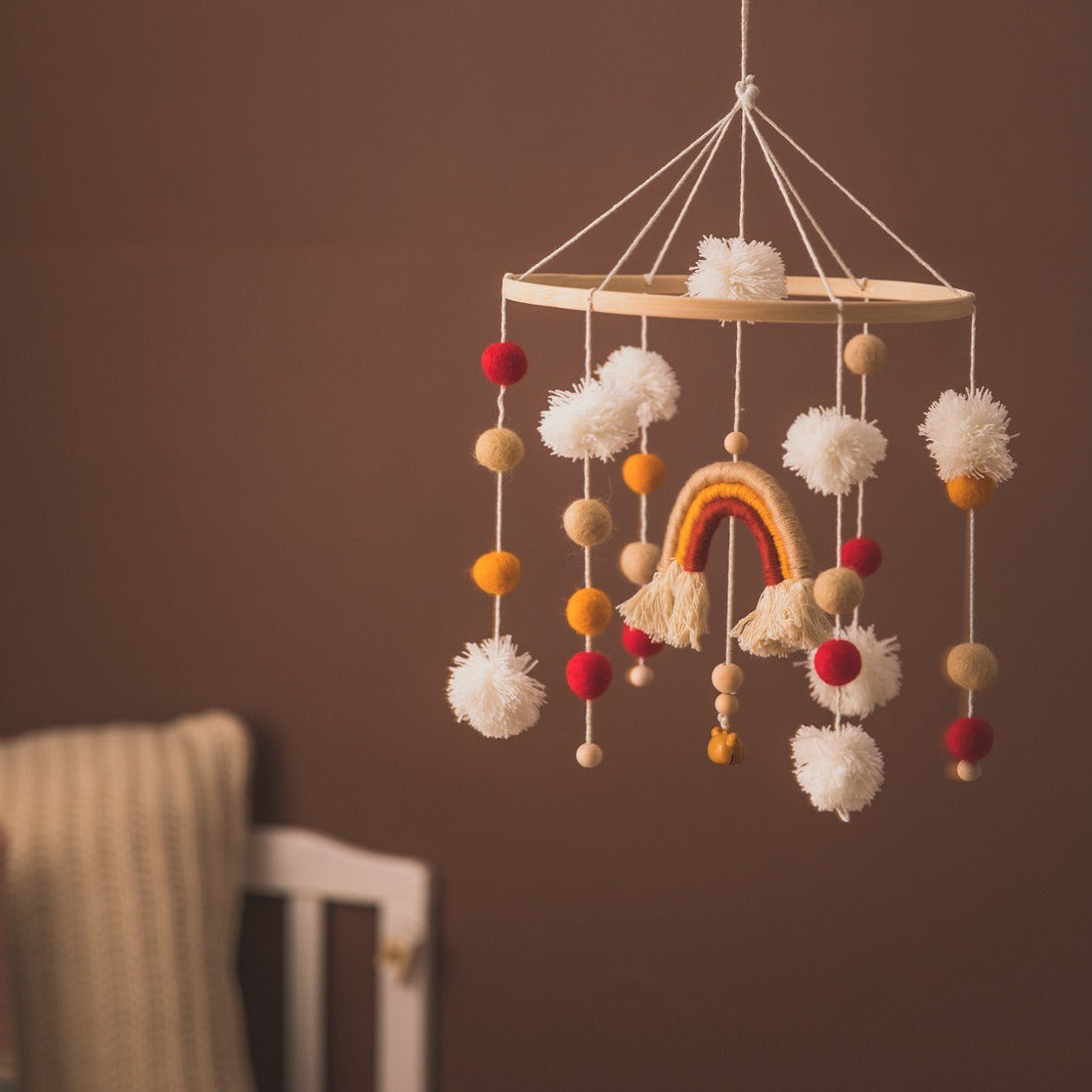 Eprolo baby crib mobile bell hanging soothing toy with colorful plush animals and gentle bell for nursery decor and calming sounds.